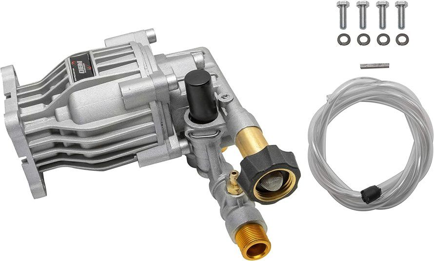 OEM Technologies 90028 Horizontal Axial Cam Replacement Pressure Washer Pump Kit, 3300 PSI, 2.4 GPM, 3/4" Shaft, Includes Hardware and Siphon Tube, for Residential and Industrial Gas Powered Machines, Silver
