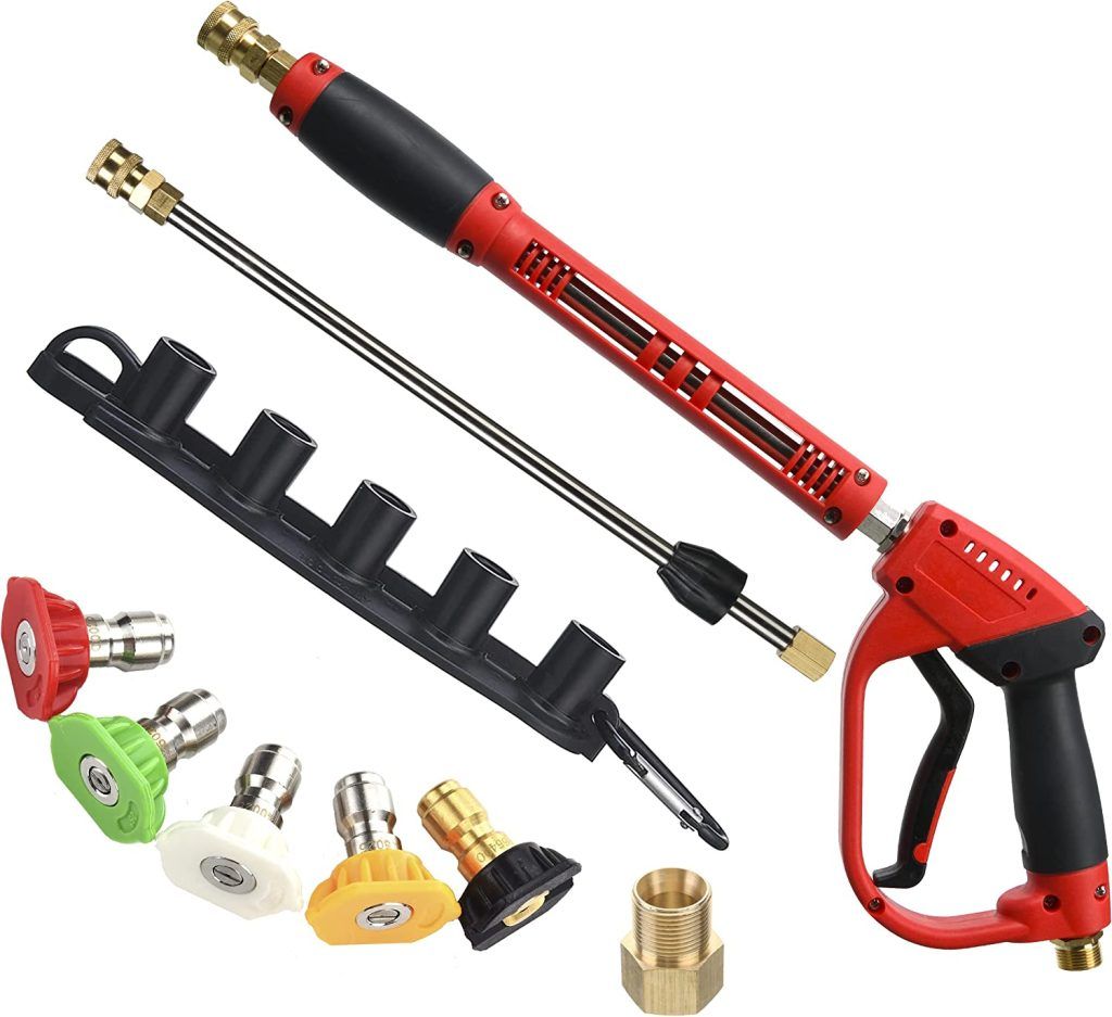 Tool Daily Deluxe Pressure Washer Spray Gun, with Replacement Wand Extension, 5 Nozzle Tips, M22 Fitting, 40 Inch, 5000 PSI