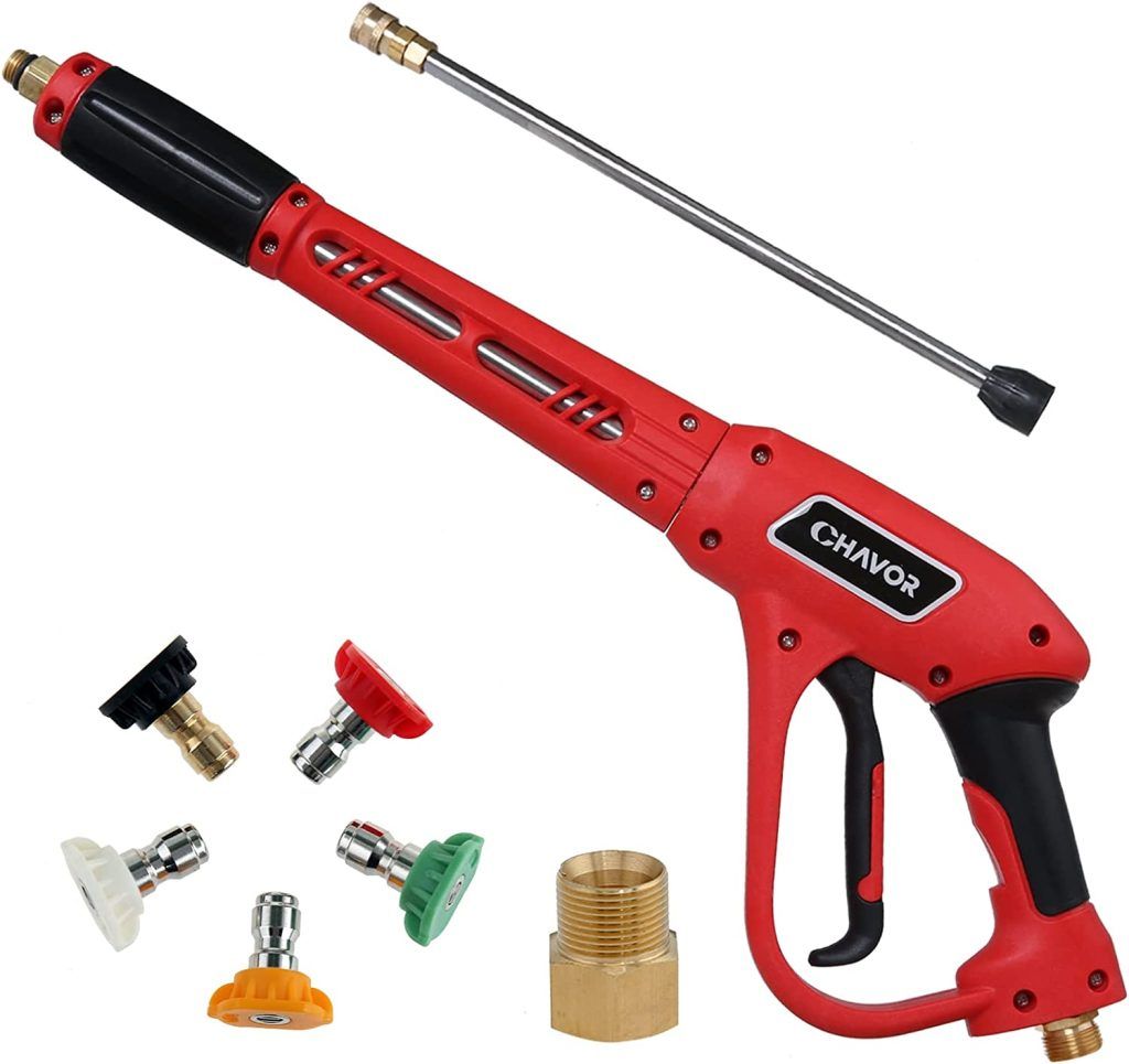 CHAVOR Pressure Washer Gun with Replacement Extension Wand, Upgraded Power Washer Gun with 5 Spray Nozzle Tips, M22 Fitting, 37 Inch, 3000 PSI